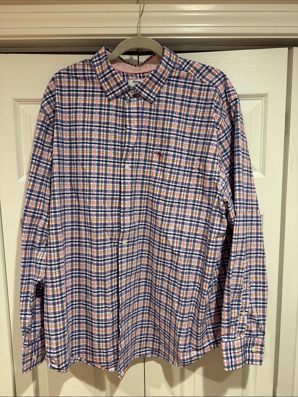 Tommy Bahama Navy and Pink Plaid Long-Sleeve Button-Down Shirt